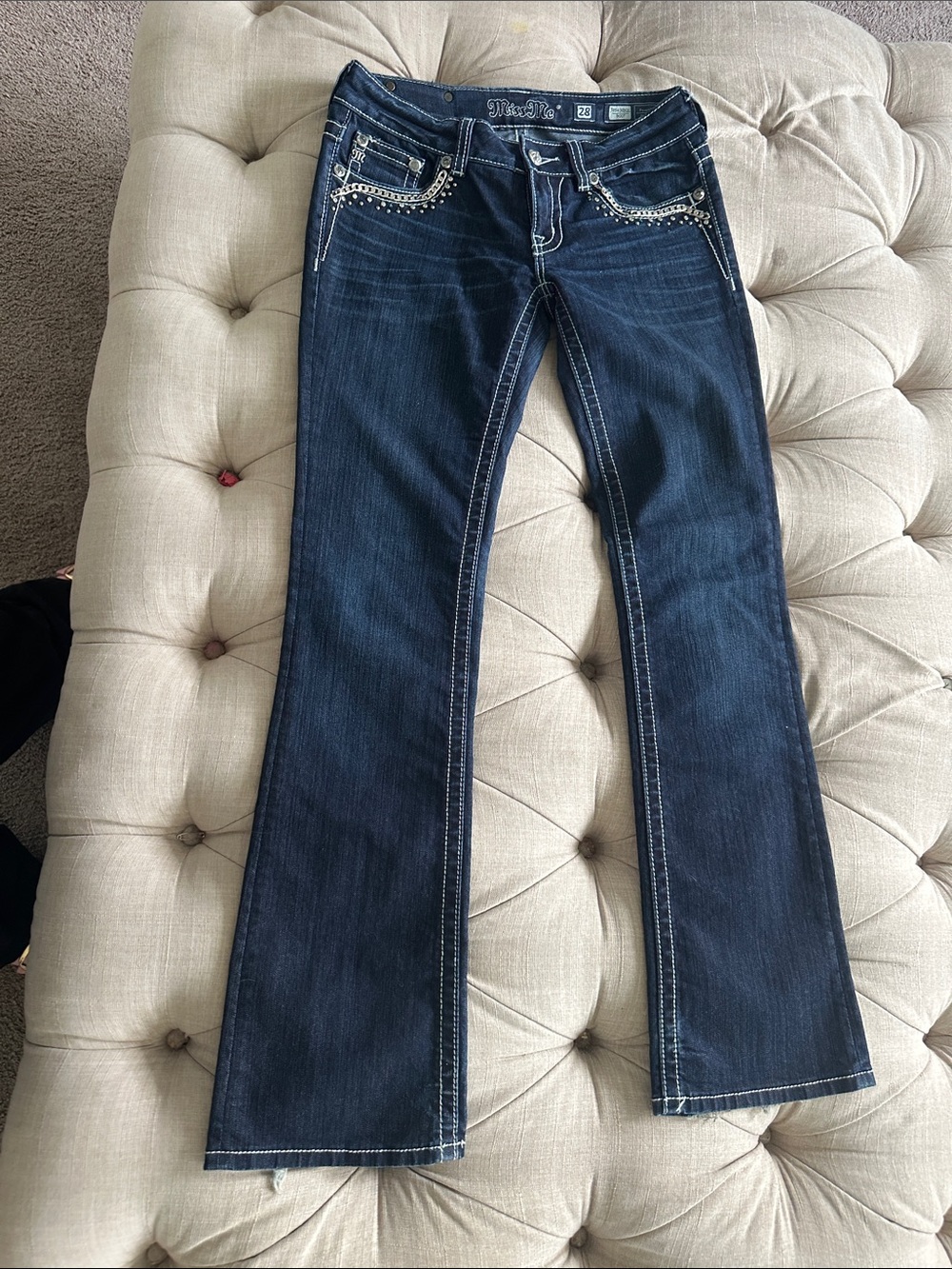 Miss Me Dark Blue Bootcut Jeans with Silver Studs